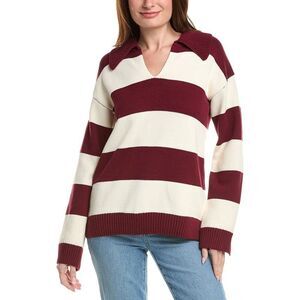 English Factory Womens  Stripe Rugby Collared Sweater, Red